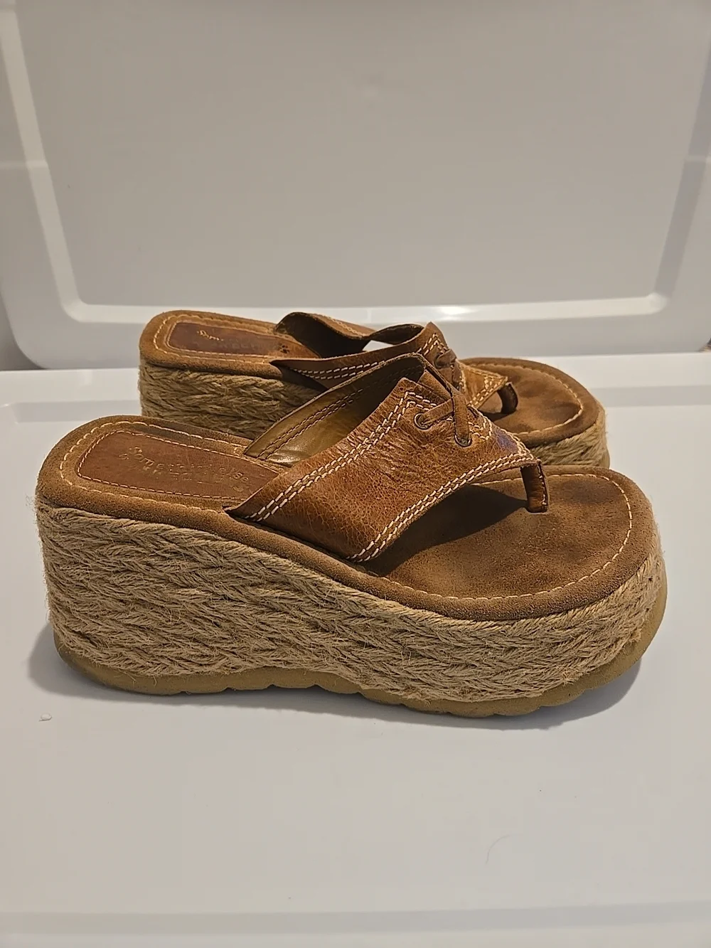 Skechers Brown Espadrille Platform Thong Sandals - Picture 1 of 5